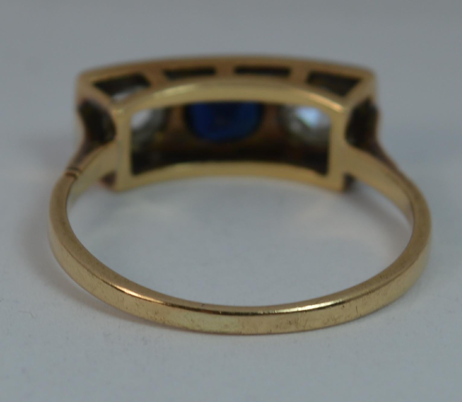 Art Deco 18 Carat Gold Platinum Sapphire and Rose Cut Diamond Trilogy Ring 4