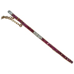 Art Deco 18 Carat Gold Ruby and Diamond Line Tennis Strand Bracelet Art Deco 18 Carat Gold Ruby and Diamond Line Tennis Strand Bracelet