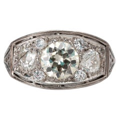 Art Deco 1.8 Carat Old European Diamond Platinum Vintage Low Profile Ring