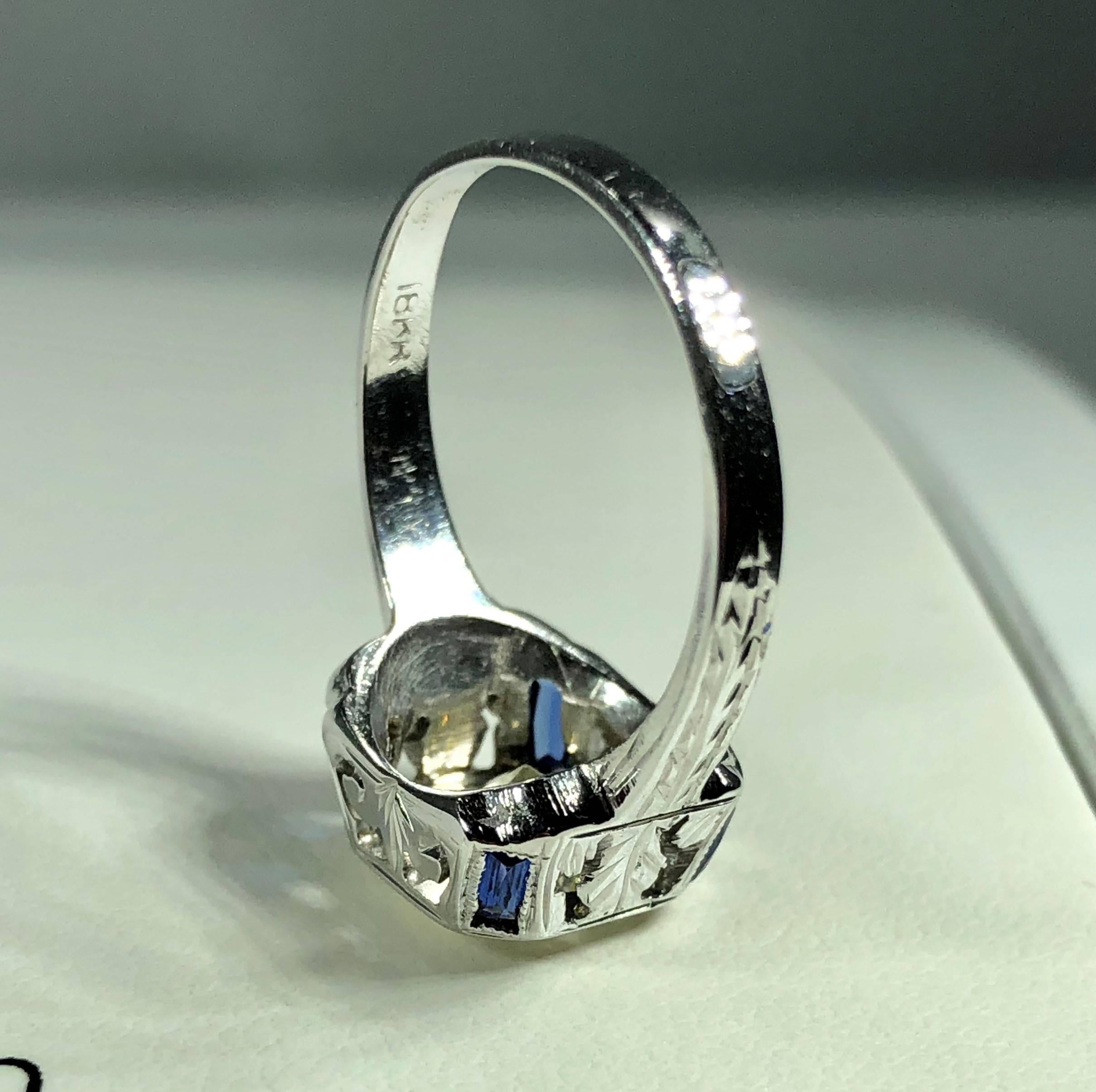 Art Deco 18 Karat 1.40 Carat European Cut Diamond and Sapphire Engagement Ring 8