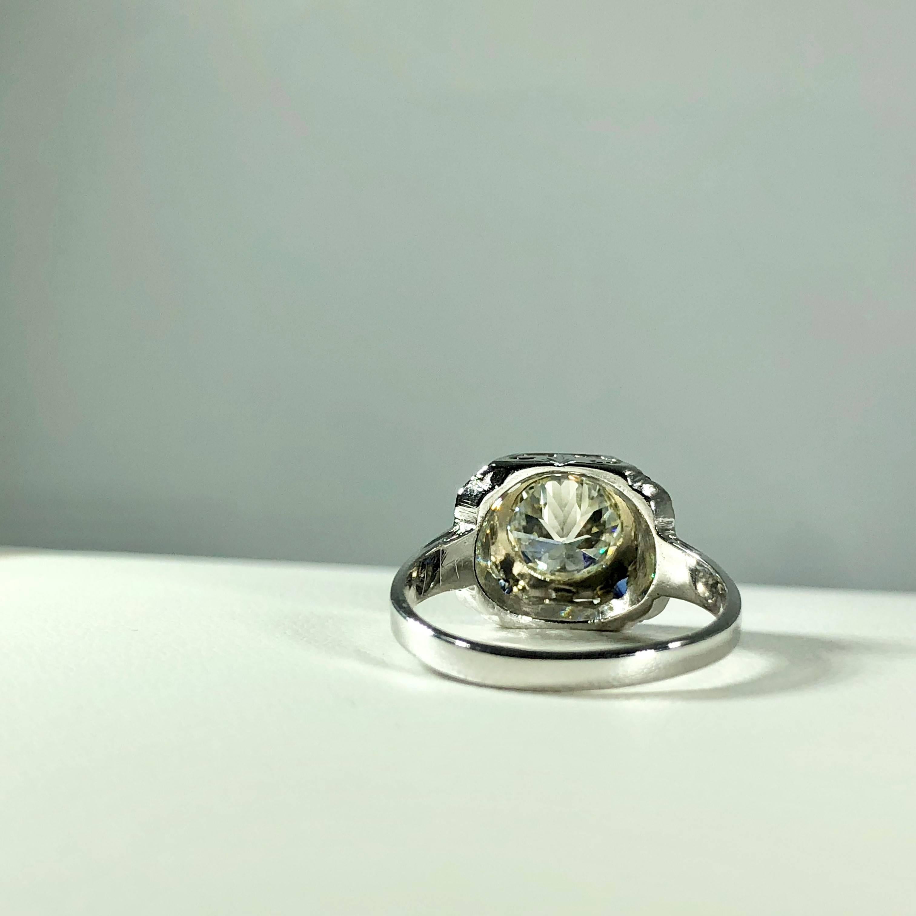 Art Deco 18 Karat 1.40 Carat European Cut Diamond and Sapphire Engagement Ring 11