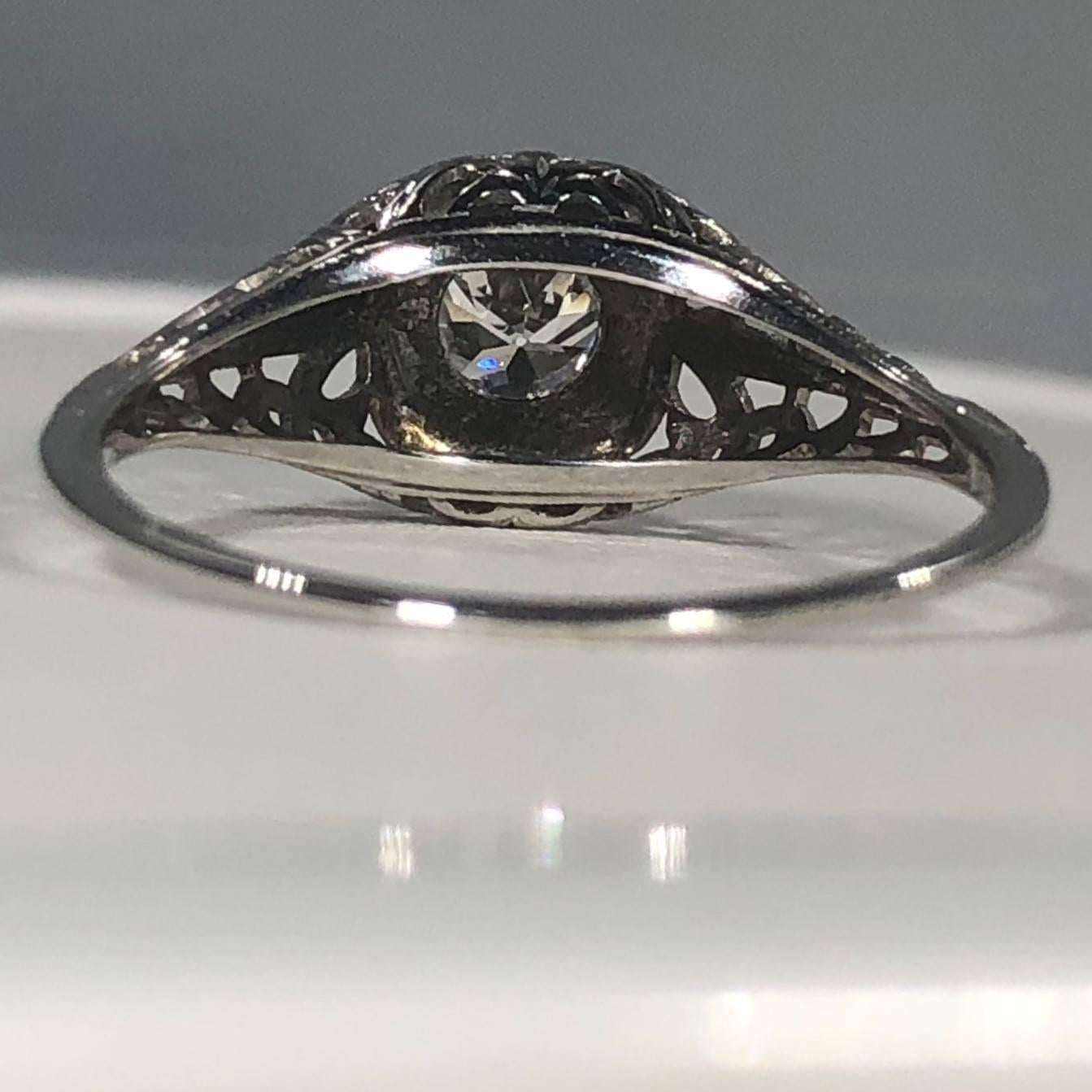 Art Deco 18 Karat .29 Carat Old European Cut Diamond Solitaire Engagement Ring 5