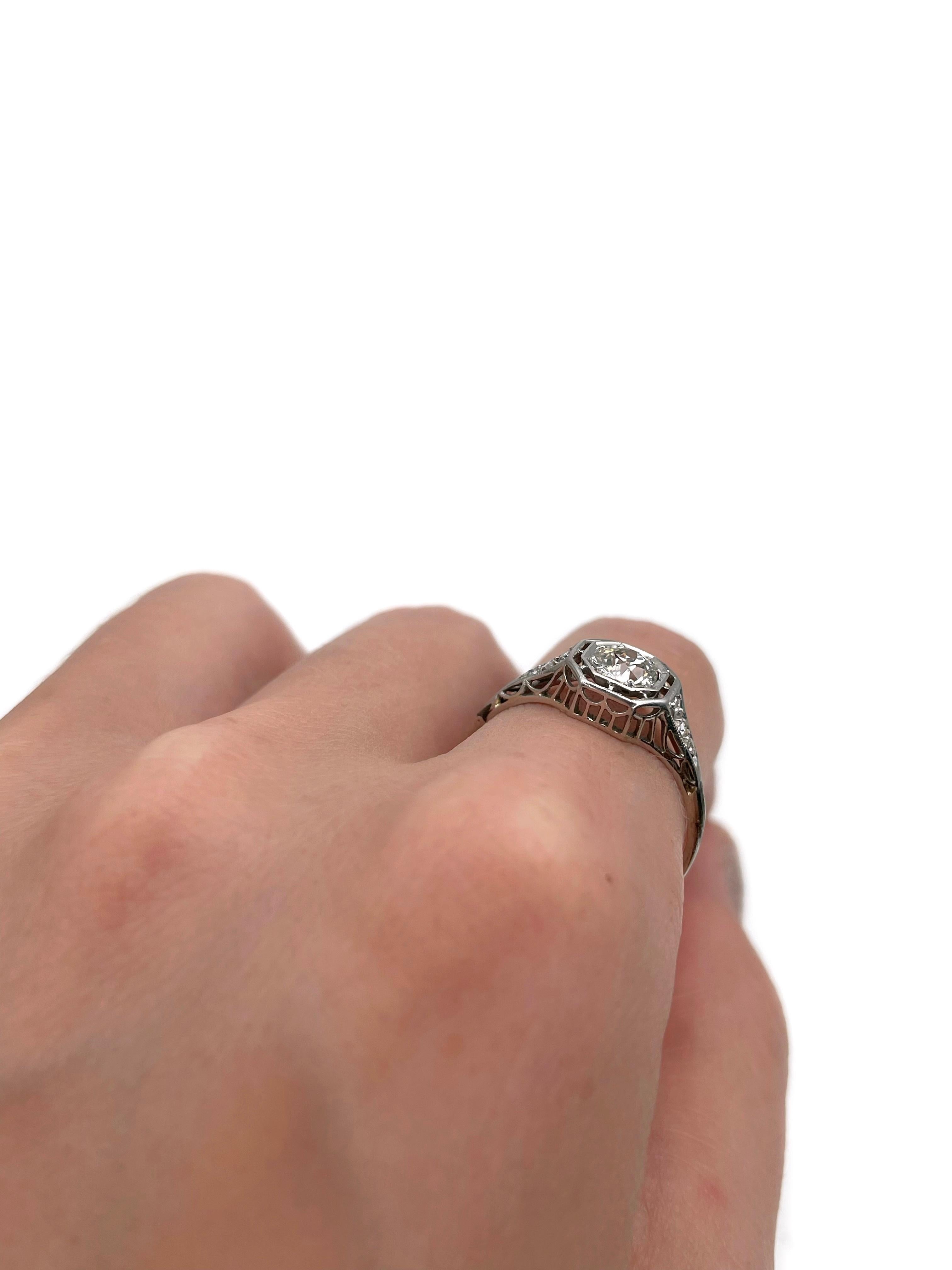 Art Deco 18 Karat Gold ~0,63 Karat Alt-Europäischer Schliff Diamant Solitär Ring (Art déco) im Angebot