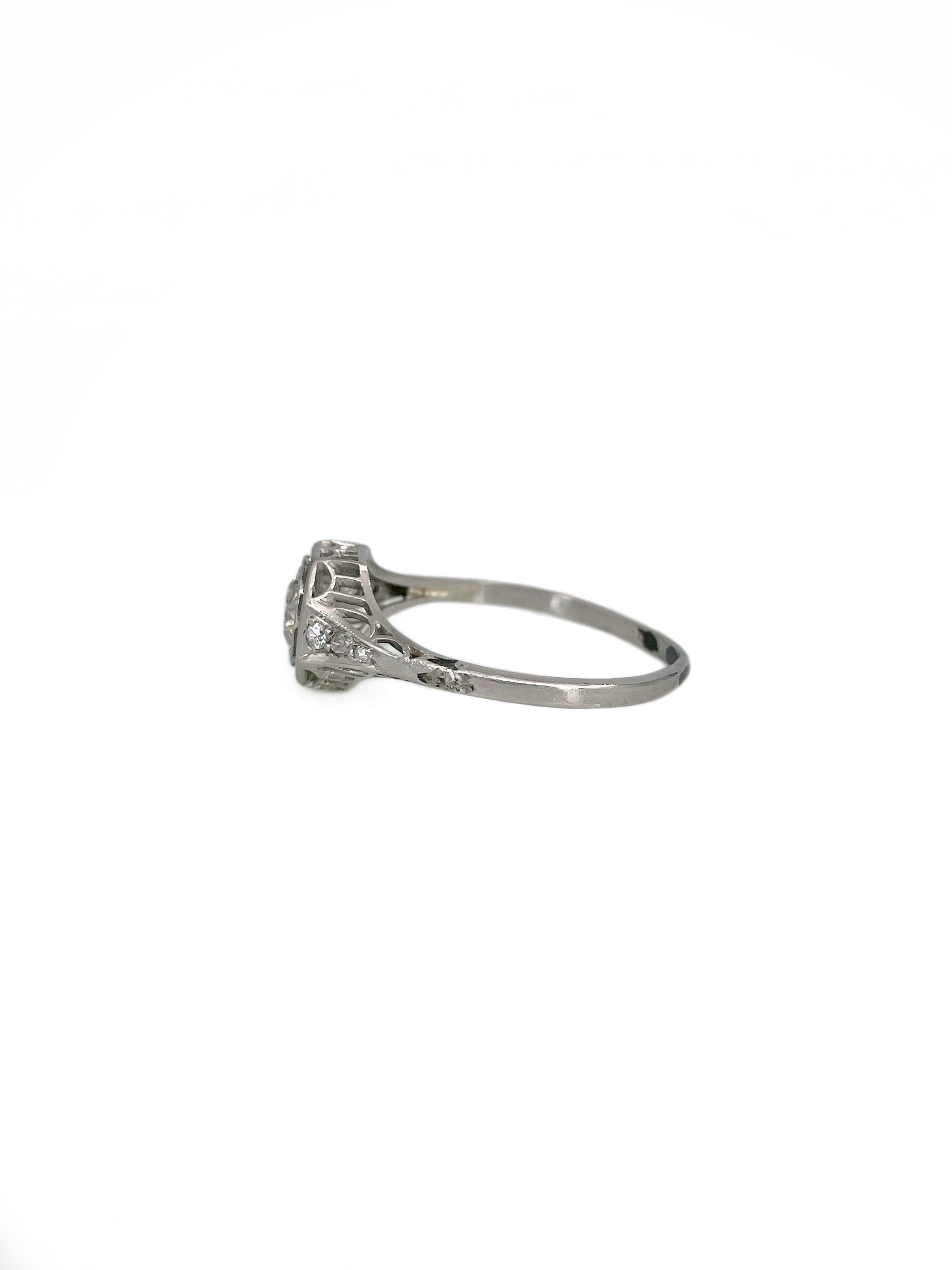 Art Deco 18 Karat Gold ~0,63 Karat Alt-Europäischer Schliff Diamant Solitär Ring (Alteuropäischer Schliff) im Angebot