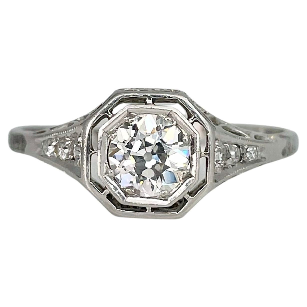 Art Deco 18 Karat Gold ~0,63 Karat Alt-Europäischer Schliff Diamant Solitär Ring