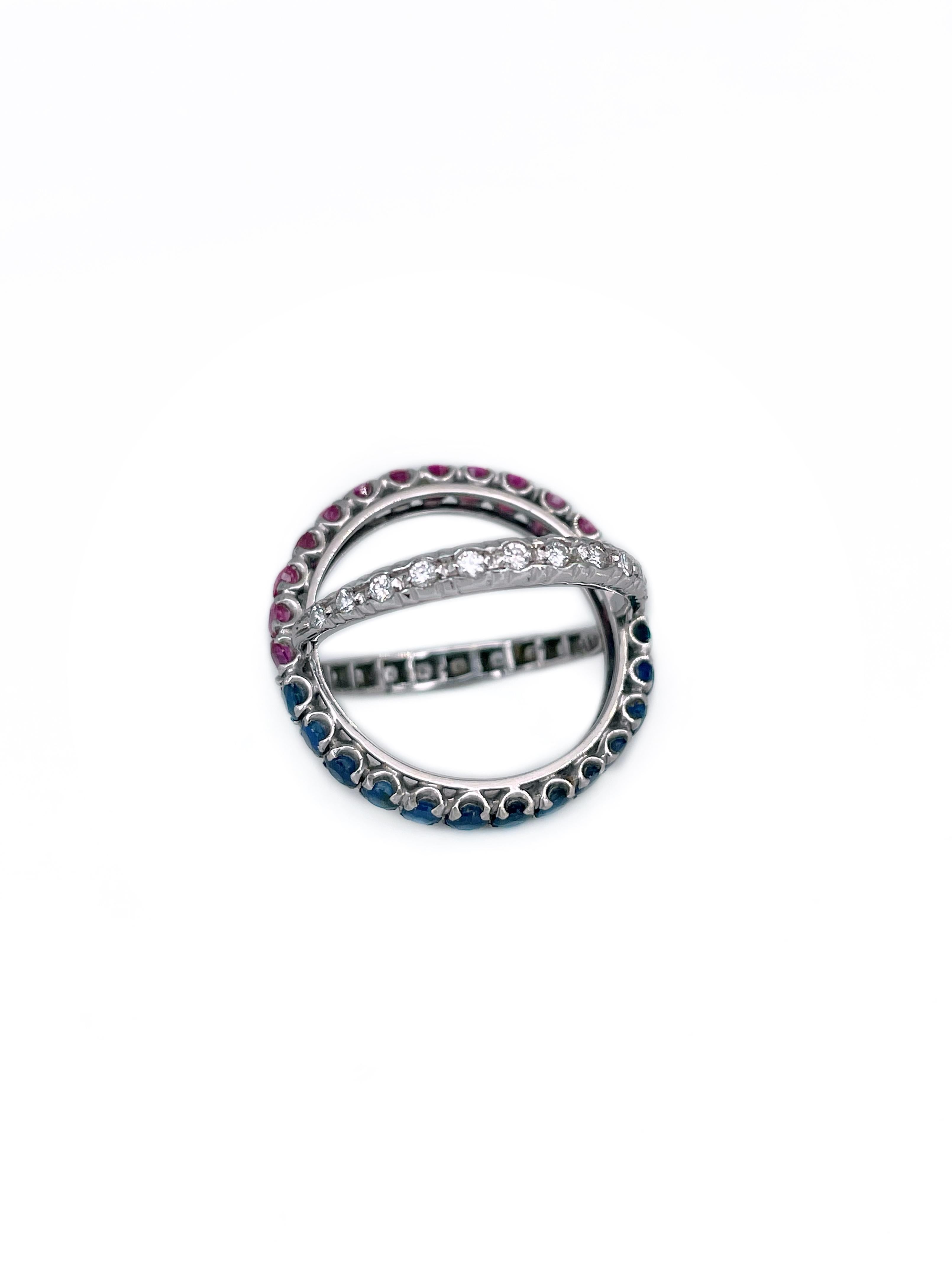 Art Deco 18 Karat Gold 0.8 Carat Ruby 0.8 Carat Sapphire Diamond Flip Over Ring For Sale 2