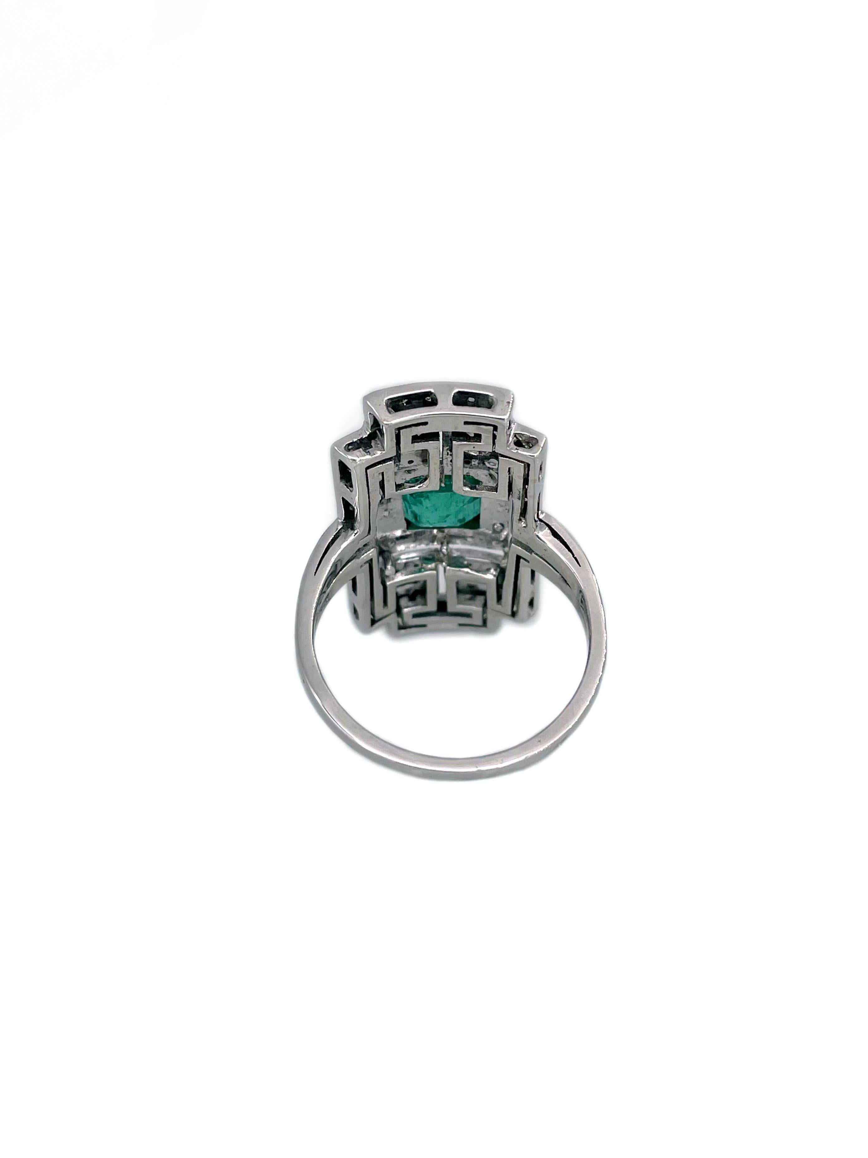 Women's Art Deco 18 Karat Gold 1.20 Carat Emerald 0.63 Carat Diamond Cocktail Ring