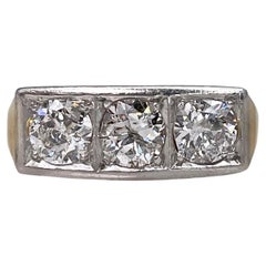 Art Deco 18 Karat Gold 1.44 Carat Old Cut Diamond Three Stone Ring