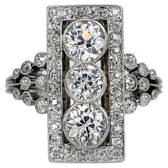 Antique Art Deco 18 Karat Gold ~1.85 Carat Old Cut Diamond Cocktail Ring