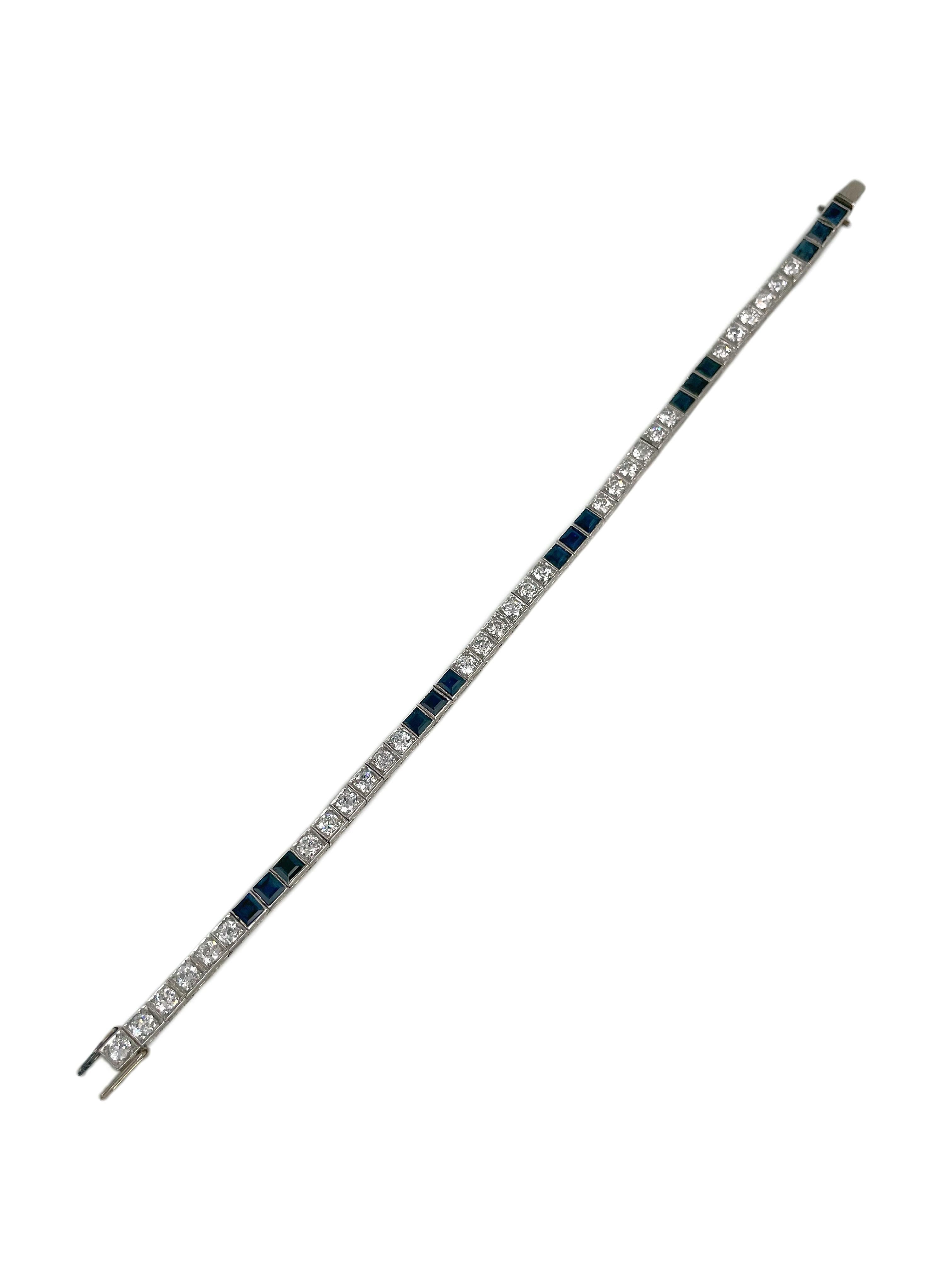 Art Deco 18 Karat Gold 3,80 Karat Saphir 3,00 Karat Diamant Tennisarmband (Art déco) im Angebot