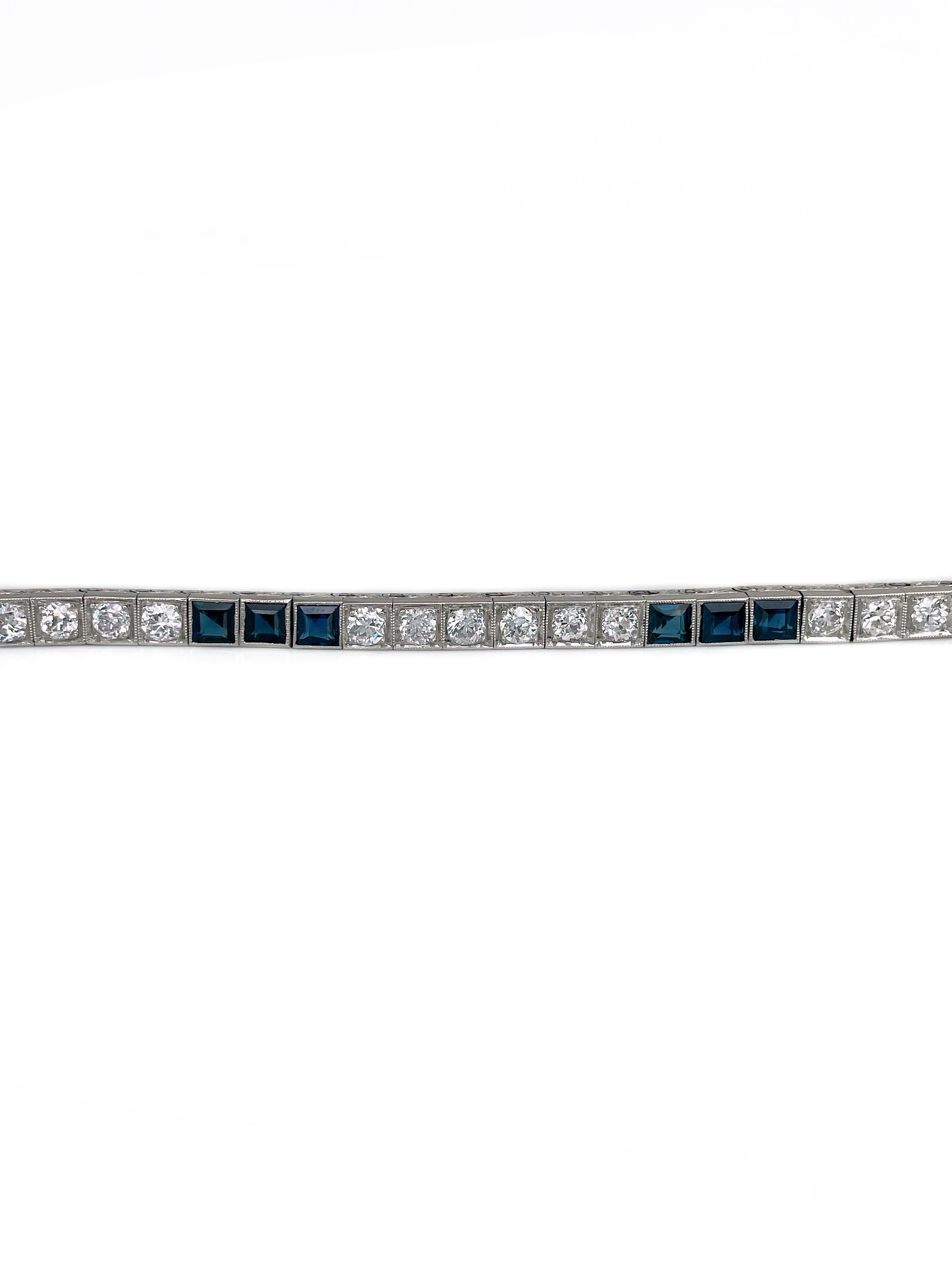 Art Deco 18 Karat Gold 3,80 Karat Saphir 3,00 Karat Diamant Tennisarmband (Gemischter Schliff) im Angebot