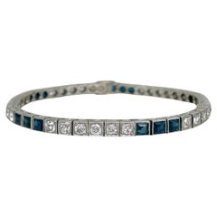 Bracciale tennis Art Deco in oro 18 carati con zaffiro da 3,80 carati e diamanti da 3,00 carati