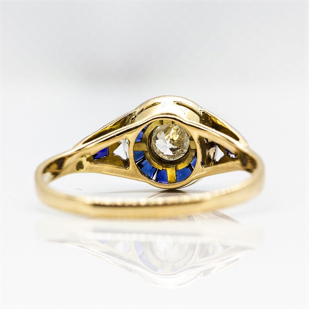 Old Mine Cut Art Deco 18 Karat Gold and Platinum Diamond and Sapphires Ring