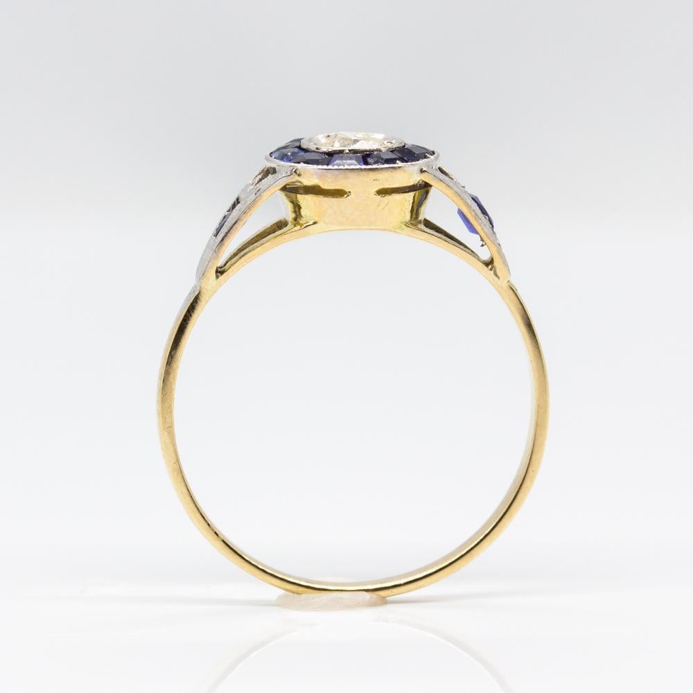 Art Deco 18 Karat Gold and Platinum Diamond and Sapphires Ring 1