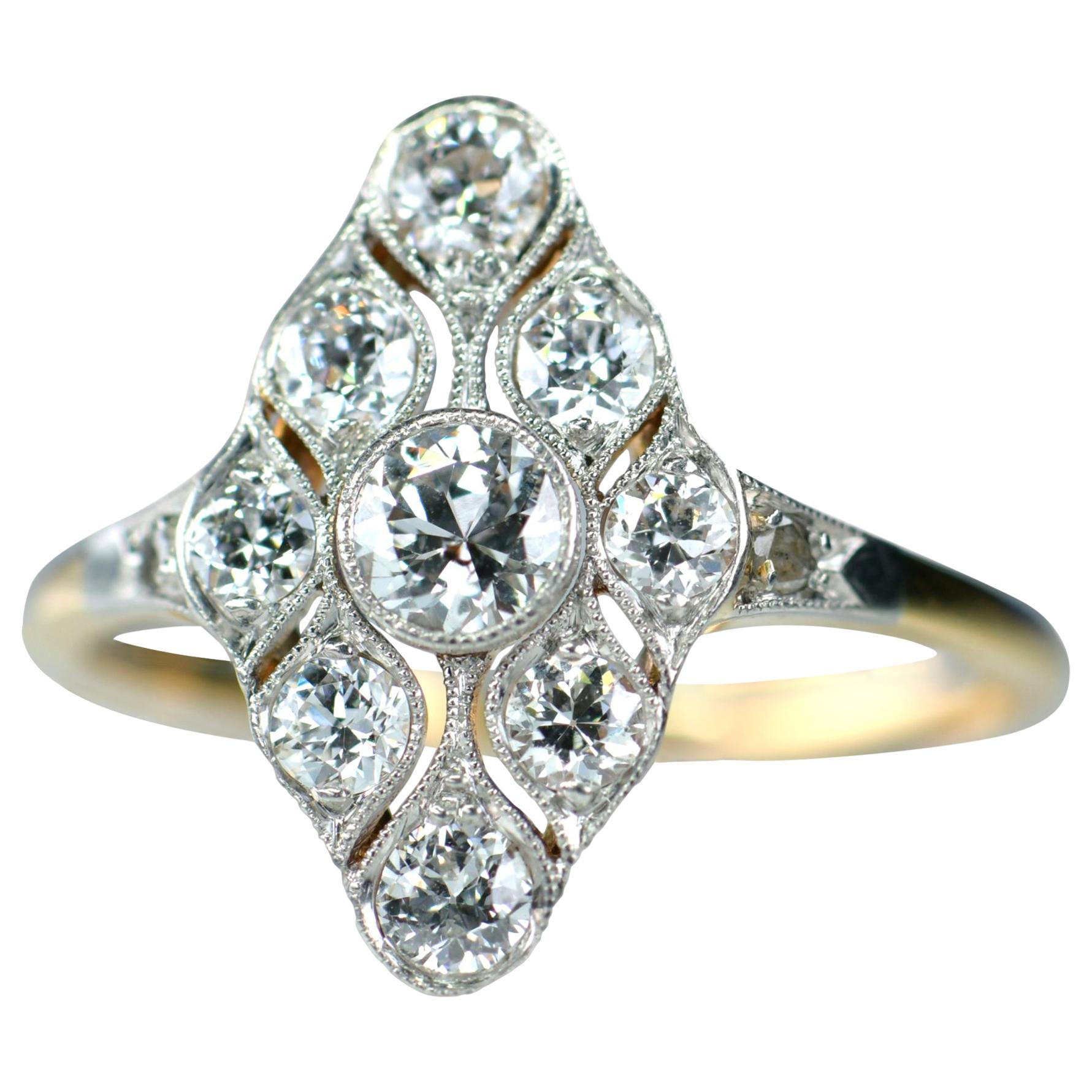 Art Deco 18 Karat Gold and Platinum Diamond Ring