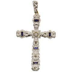 Art Deco 18 Karat Gold and Platinum Diamonds Cross