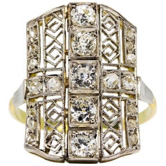 Art Deco 18 Karat Gold and Platinum Diamonds Ring