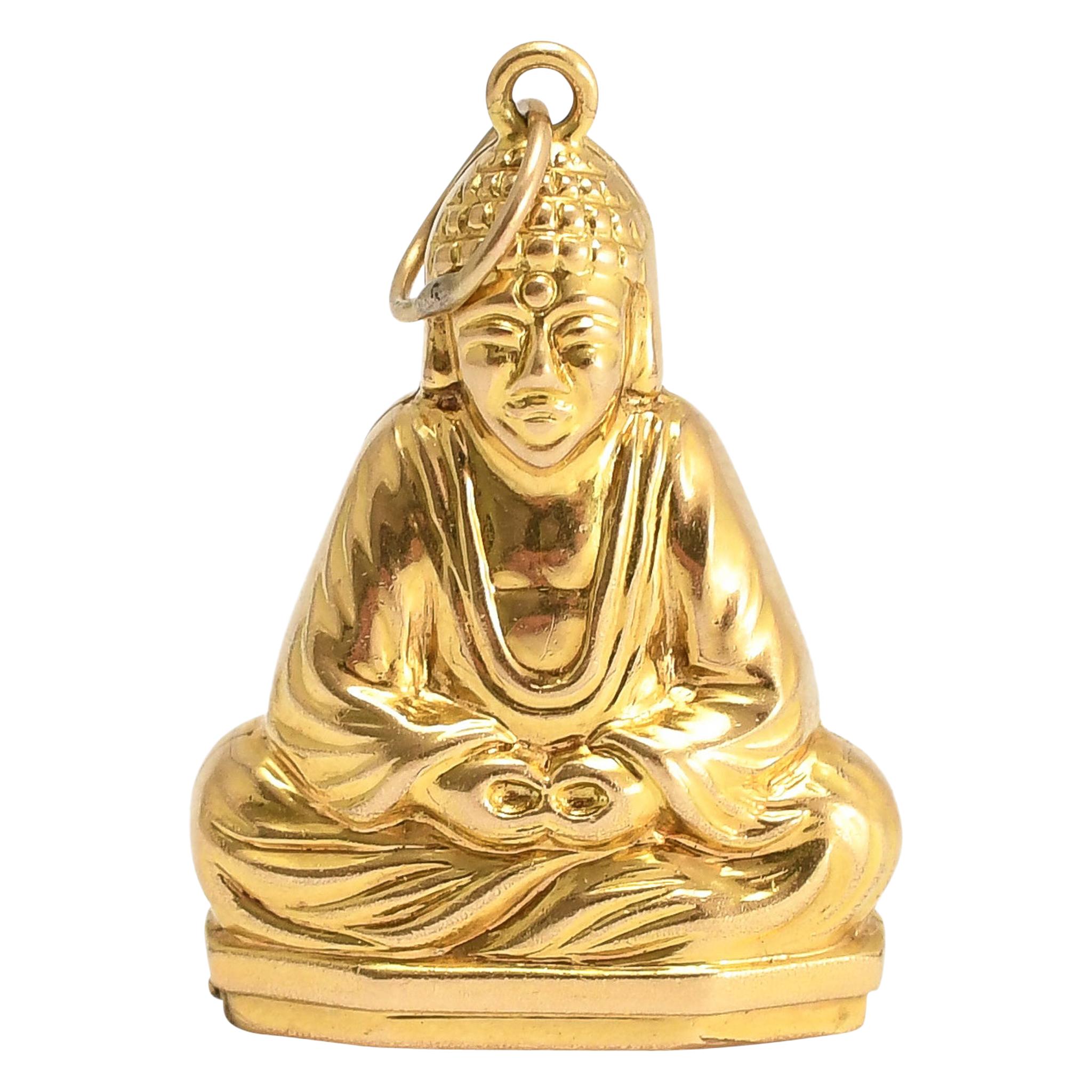 Art Deco 18 Karat Gold Buddha Locket Necklace