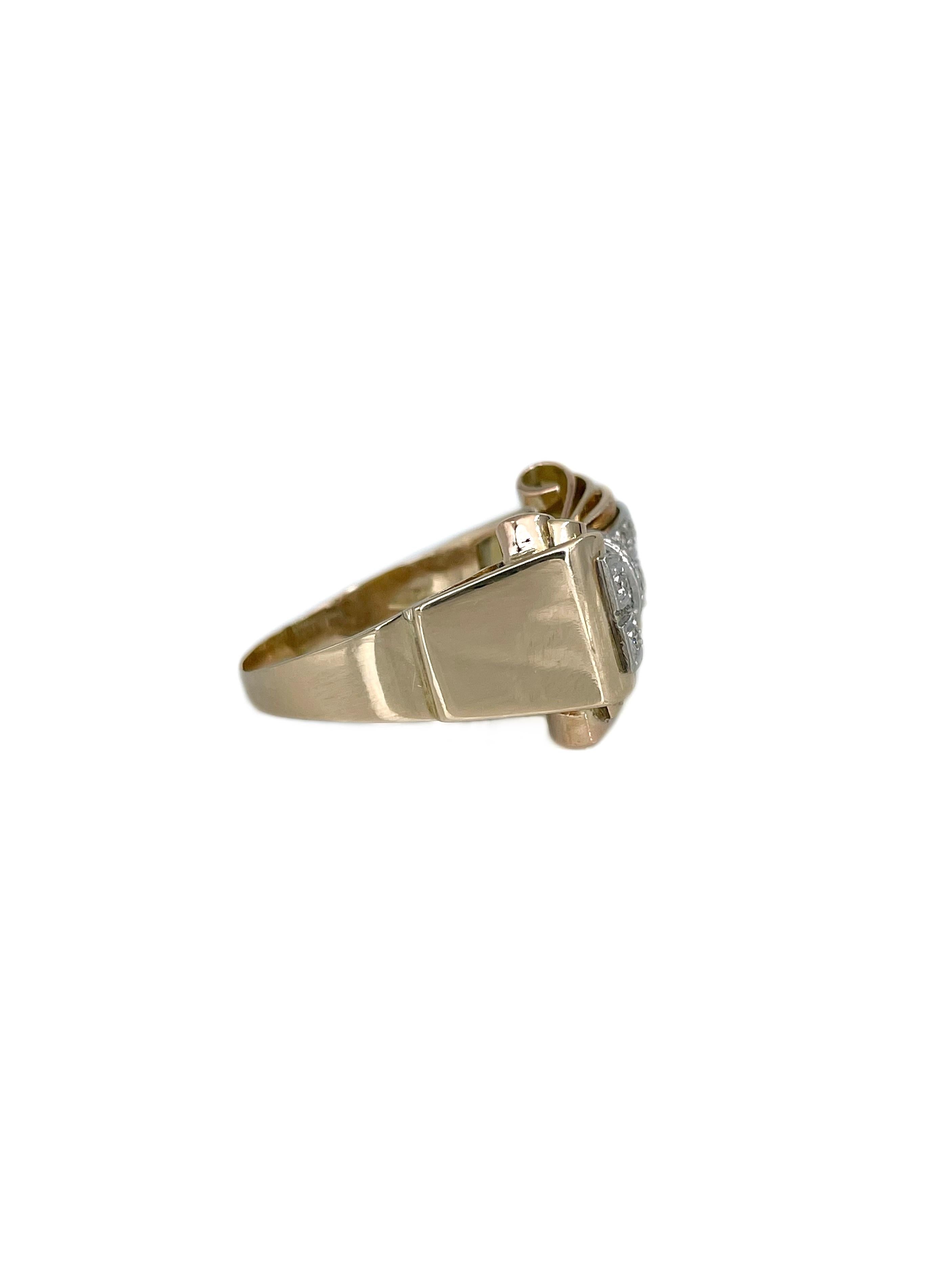 Taglio rotondo Anello da cocktail a forma di fiocco con diamante in oro 18 carati Art Deco in vendita