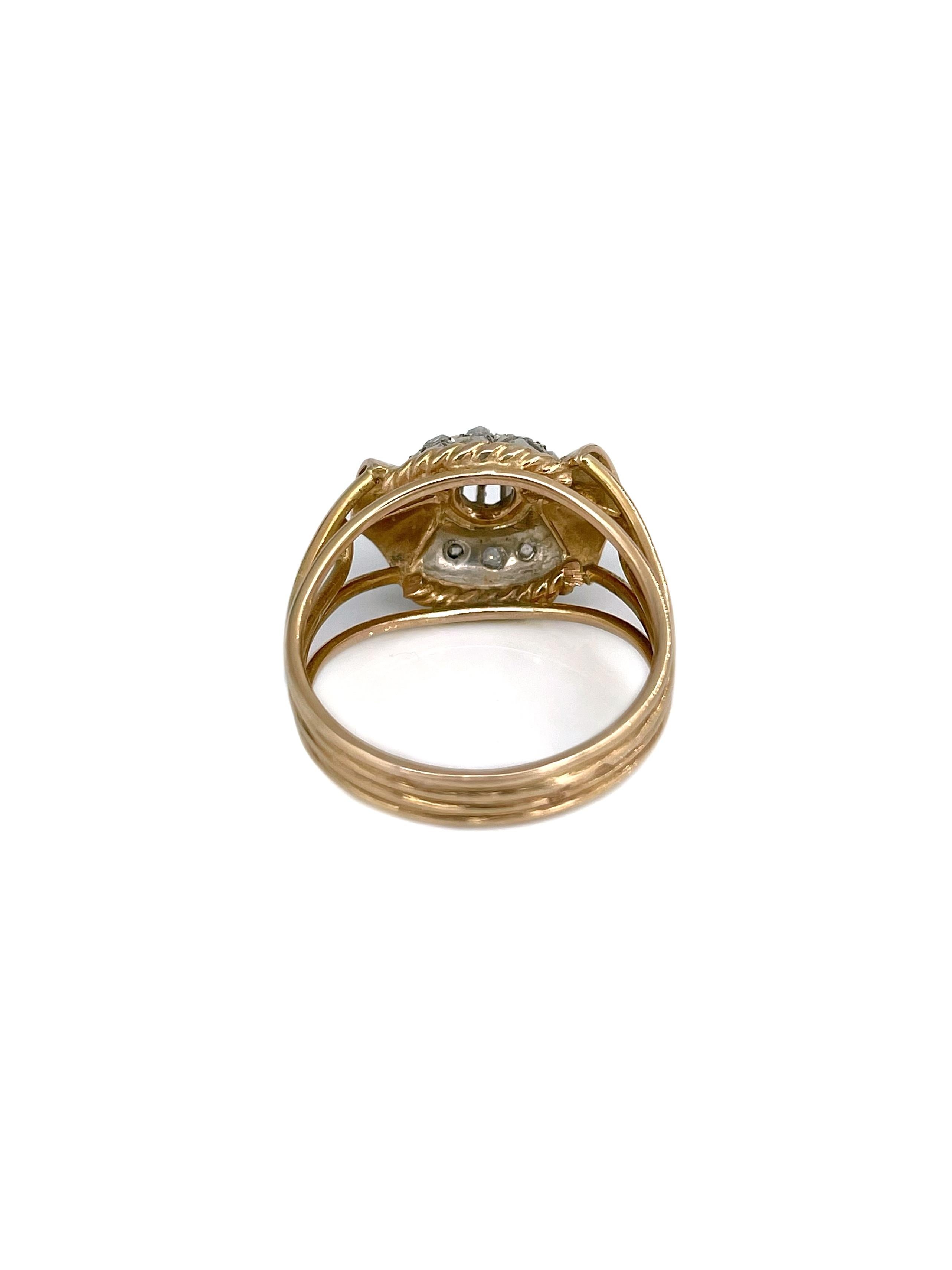 Women's Art Deco 18 Karat Gold Diamond Bow Shape Cocktail Ring For Sale