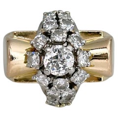 Anello da cocktail a forma di fiocco con diamante in oro 18 carati Art Deco