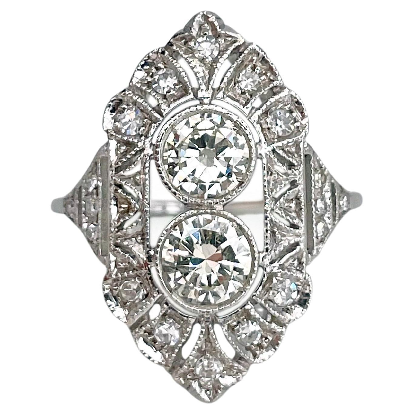 Art Deco 18 Karat Gold Diamond Openwork Cocktail Ring