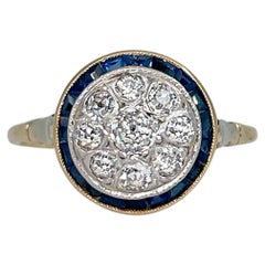 Art Deco 18 Karat Gold Diamond Sapphire Target Cluster Ring 