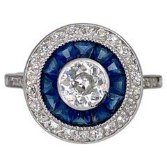 Art Deco 18 Karat Gold Diamond Sapphire Target Cluster Ring