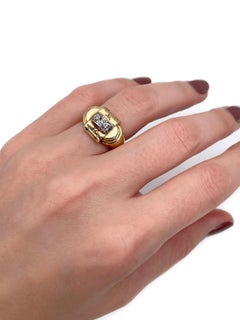 Art Deco 18 Karat Gold Diamond Sculptural Tank Ring