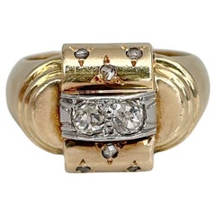 Anello Art Deco con serbatoio scultoreo in oro 18 carati con diamante