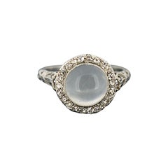 Art Deco 18 Karat Gold Ladies Ring with Natural Moonstone and Diamonds, 1910
