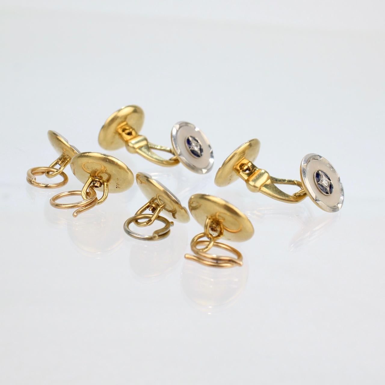Men's Art Deco Style 18 Karat Gold Sapphire and Diamond Cufflink Dress Set