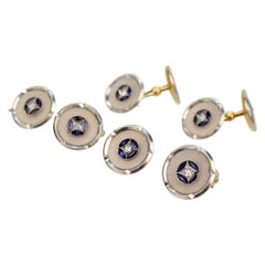 Art Deco Style 18 Karat Gold Sapphire and Diamond Cufflink Dress Set
