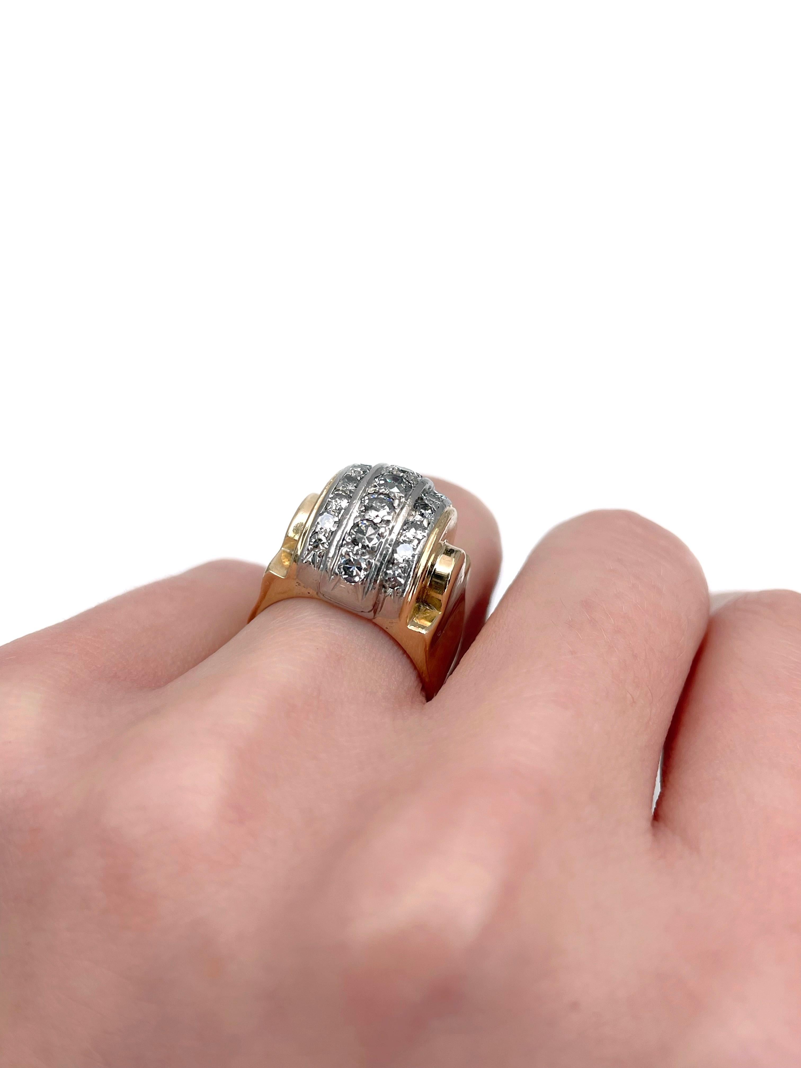 Round Cut Art Deco 18 Karat Gold TW 0.73 Carat Diamond Cocktail Ring