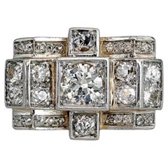 Art Deco 18 Karat Gold Old Cut Diamond Cocktail Ring
