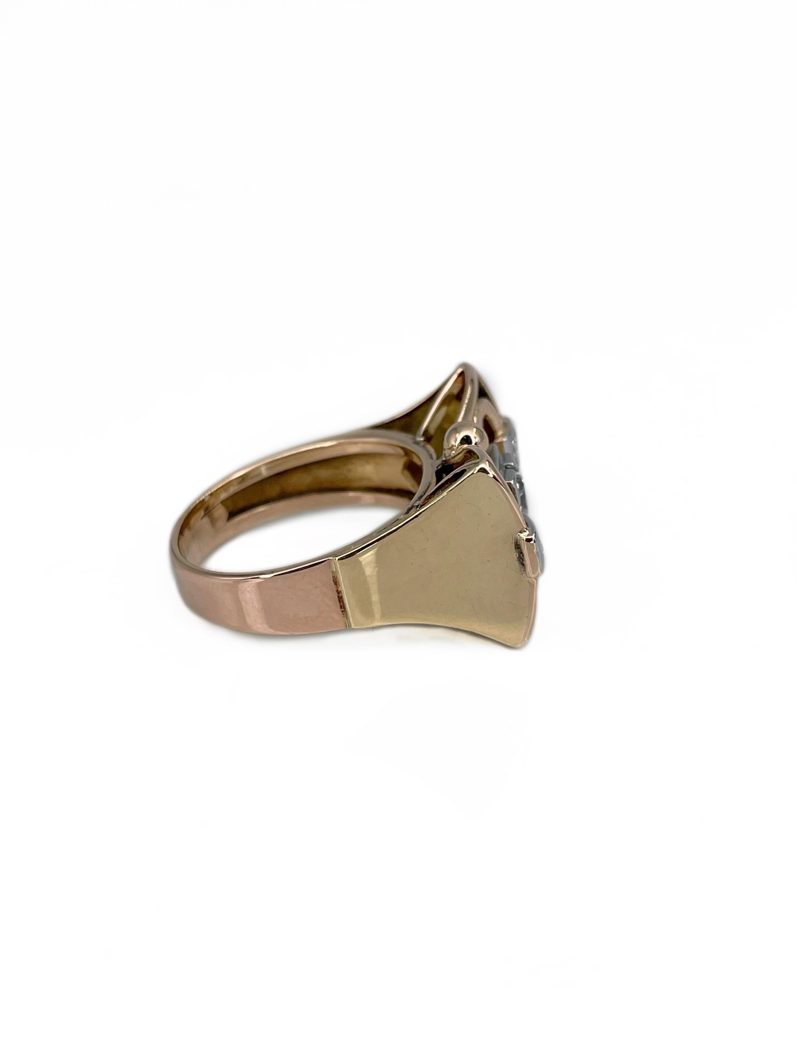 Art Deco 14 Karat Gold TW 0,26 Karat Diamant-Cocktailring mit durchbrochener Schleife (Rundschliff)