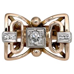 Art Deco 14 Karat Gold TW 0.26 Carat Diamond Openwork Bow Cocktail Ring