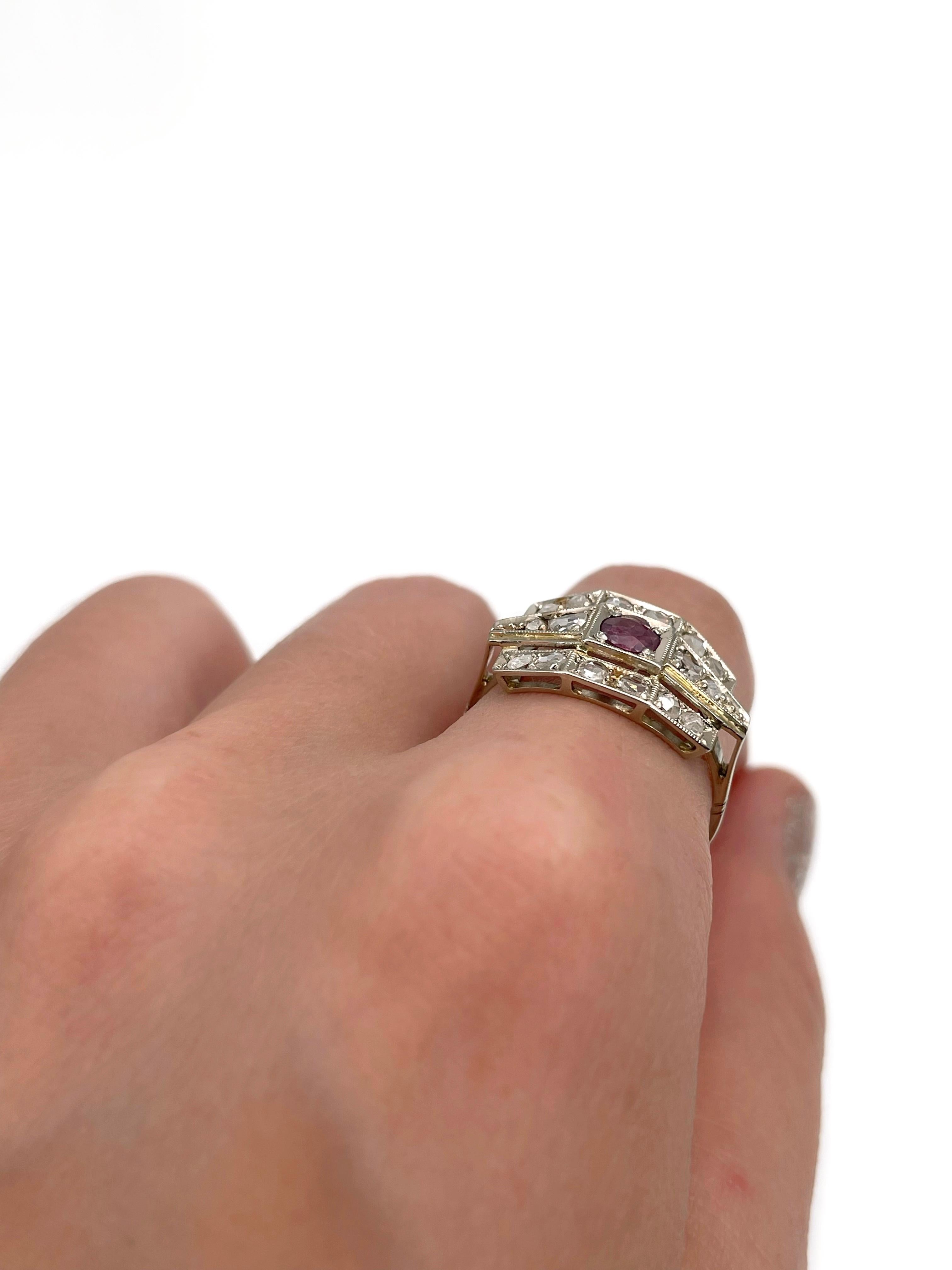 Art Deco 18 Karat Gold Rosa Saphir Rose Cut Diamant Cocktail Ring (Art déco) im Angebot