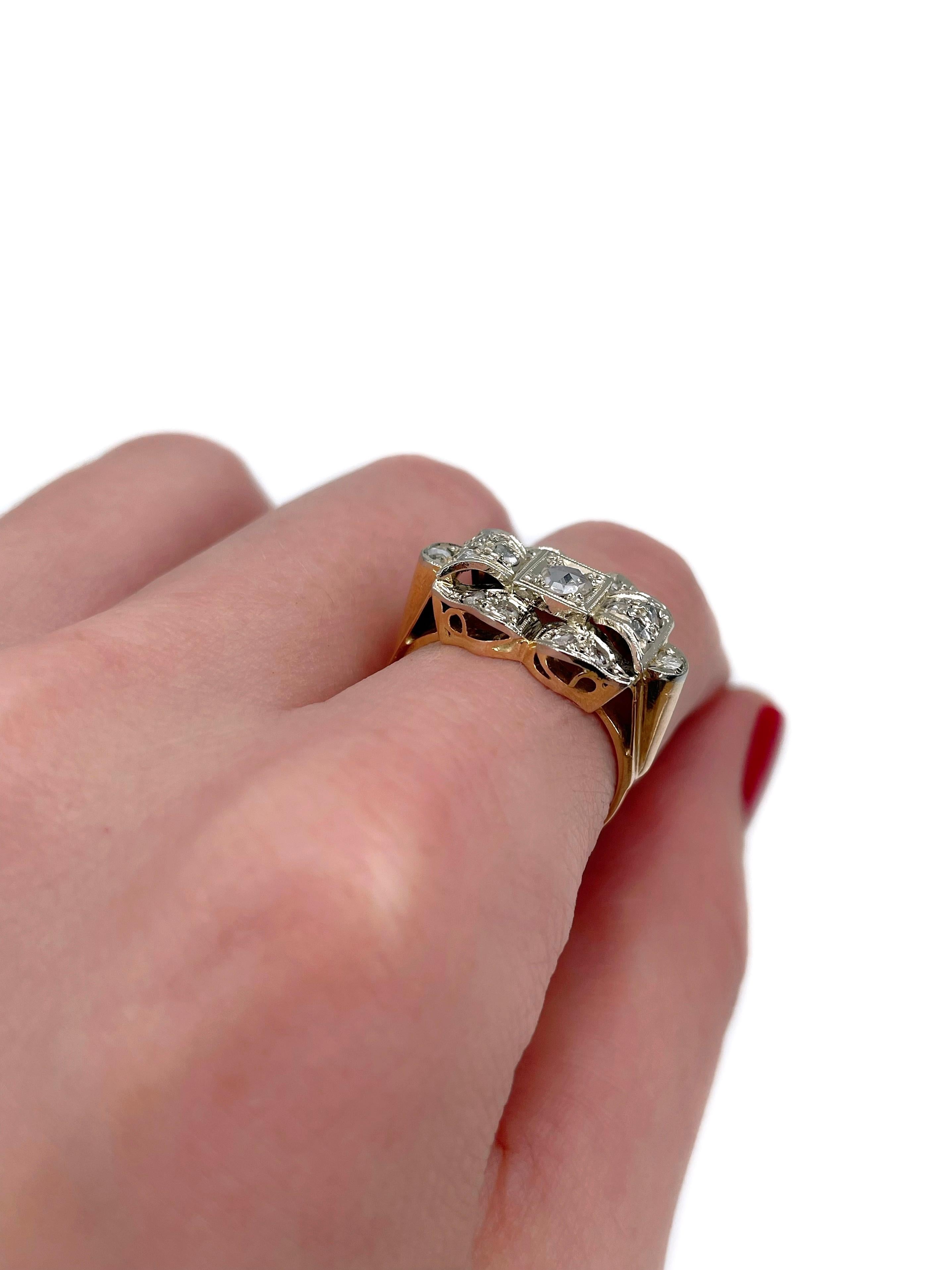 Art Deco 18 Karat Gold 0.40 Carat Rose Cut Diamond Cocktail Ring In Good Condition In Vilnius, Vilniaus apskr.