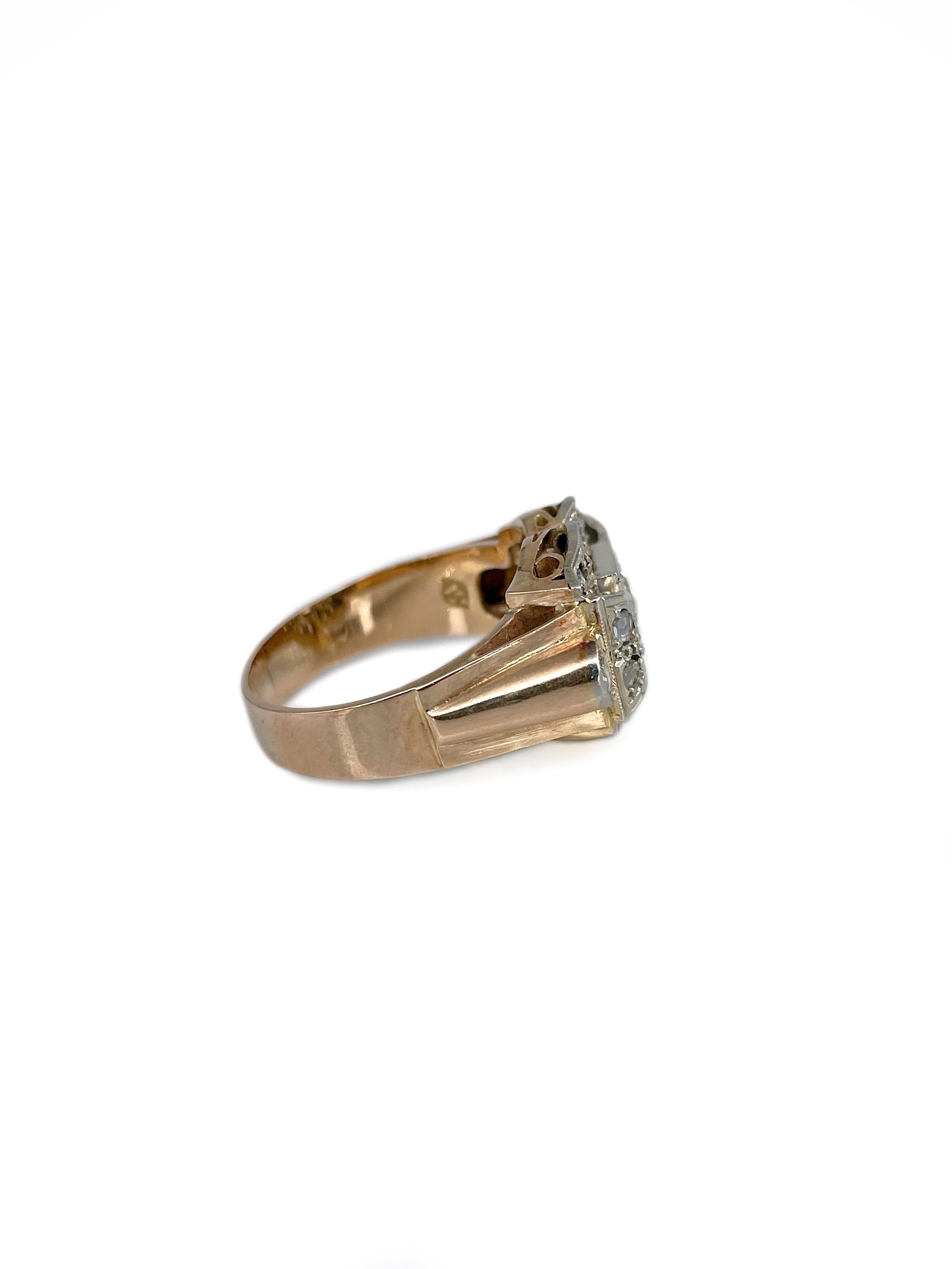 Women's or Men's Art Deco 18 Karat Gold 0.40 Carat Rose Cut Diamond Cocktail Ring