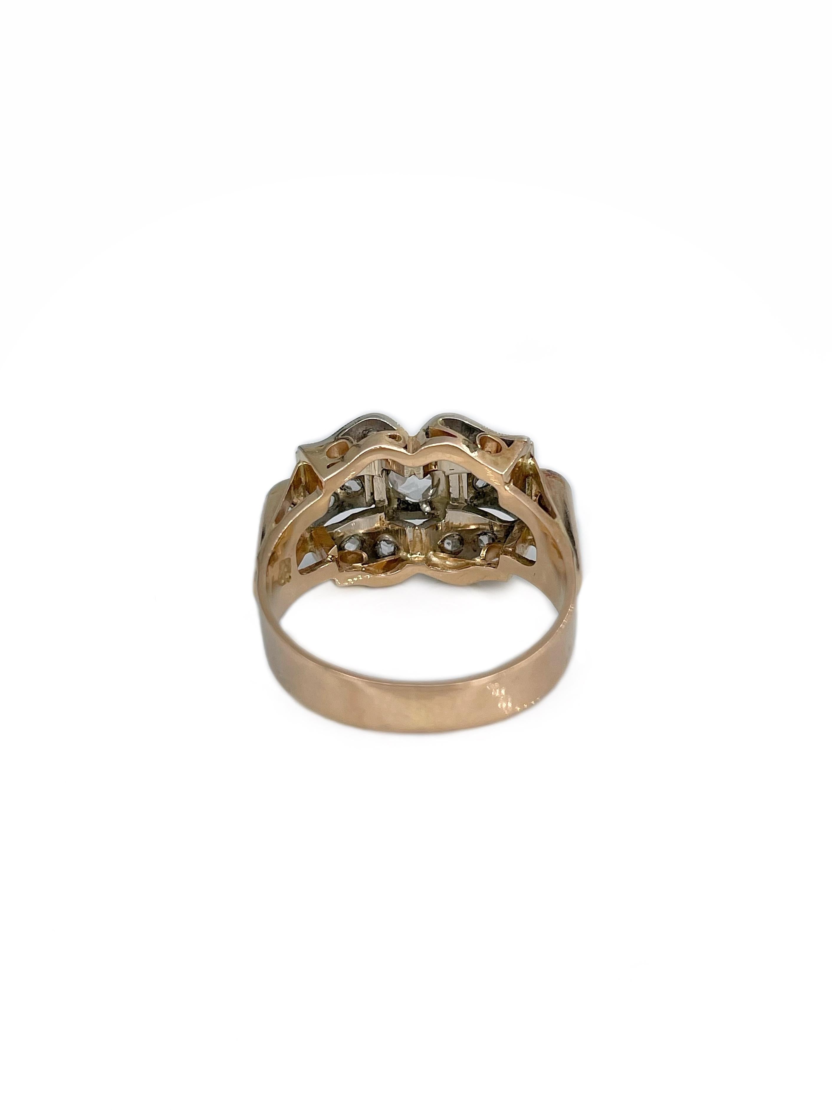 Art Deco 18 Karat Gold 0.40 Carat Rose Cut Diamond Cocktail Ring 1