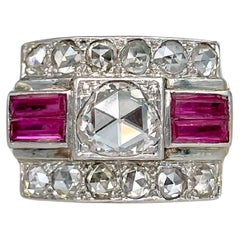 Antique Art Deco 18 Karat Gold 1.75 Carat Rose Cut Diamond Ruby Cocktail Ring