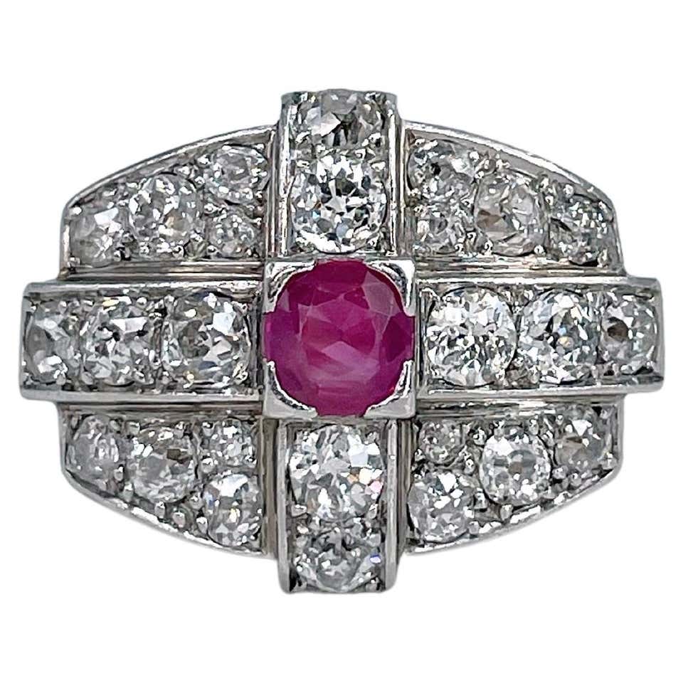 Art Deco 23 Carat Siberian Amethyst Ring Old Mine Diamond Ruby 14 Karat ...