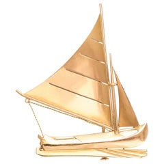 Art Deco 18 Karat Gold Sailboat Brooch