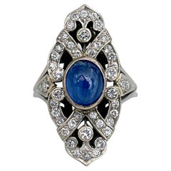 Art Deco 18 Karat Gold Sapphire Diamond Navette Ring
