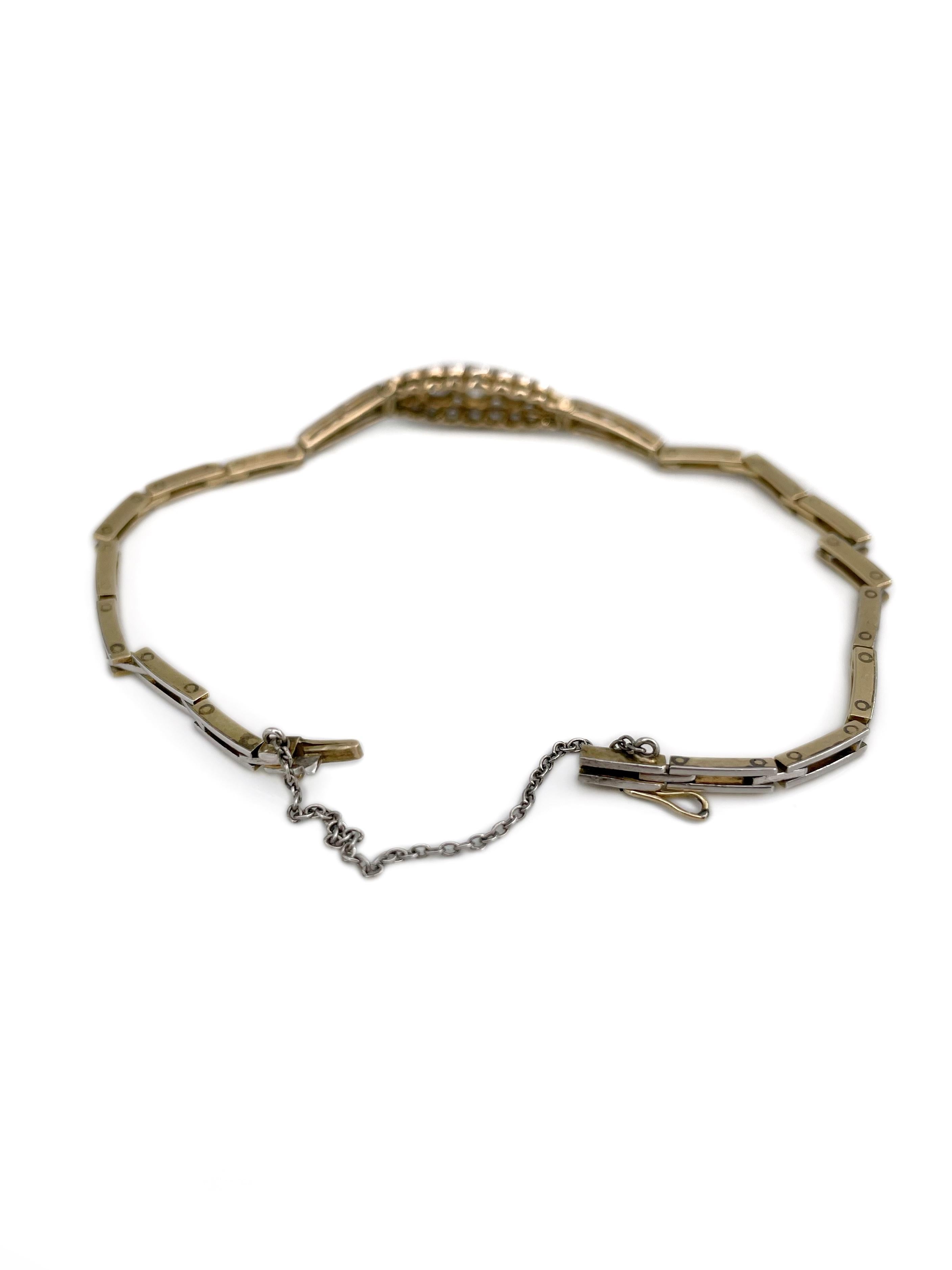 Art Deco 18 Karat Gold TW 0.87 Carat Old Cut Diamond Link Bracelet In Good Condition For Sale In Vilnius, Vilniaus apskr.