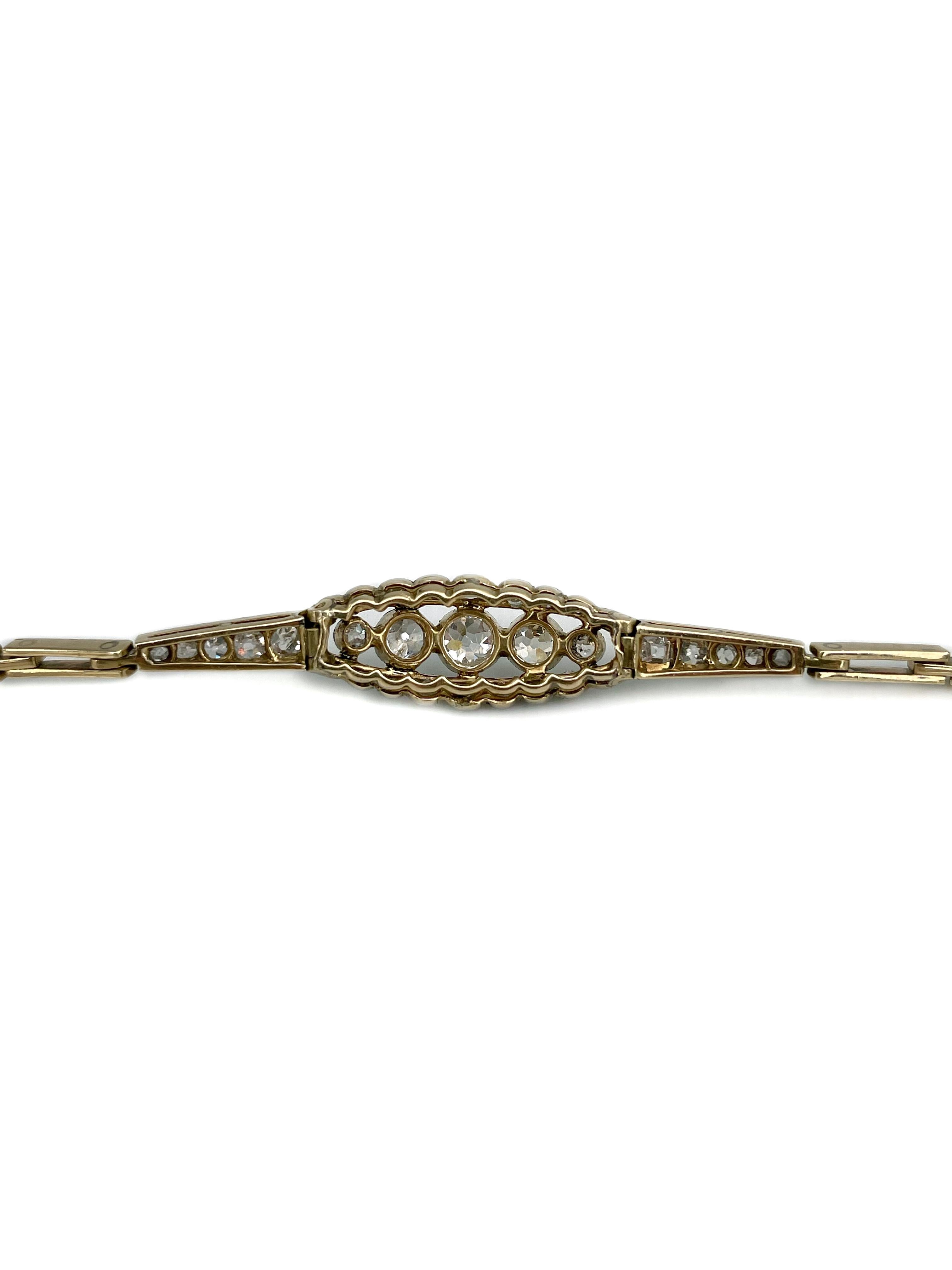 Women's Art Deco 18 Karat Gold TW 0.87 Carat Old Cut Diamond Link Bracelet For Sale