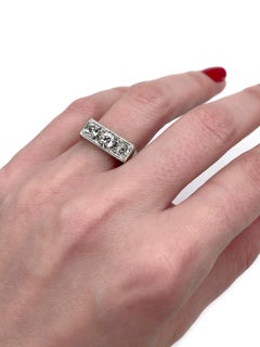 Art Deco 18 Karat Gold TW ~1.10 Carat Old Cut Diamond Three-Stone Ring