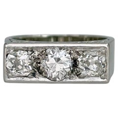 Art Deco 18 Karat Gold TW ~1.10 Carat Old Cut Diamond Three-Stone Ring