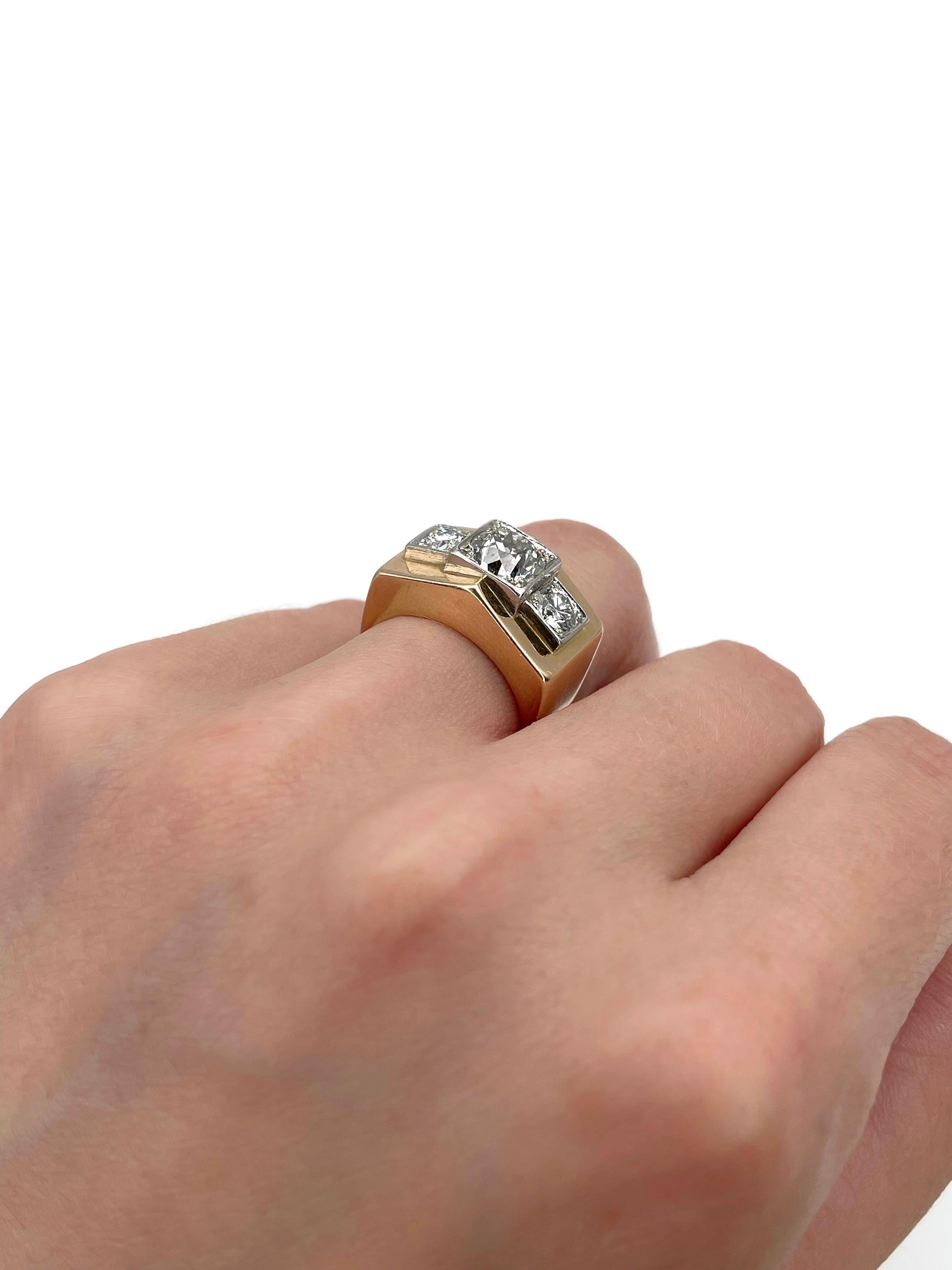 Taille mixte Bague de cocktail Art déco en or 18 carats TW 1,75 carat de diamant SI1 en vente